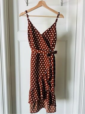Sanctuary Cream Polka Dot Wrap Midi Dress in Rust